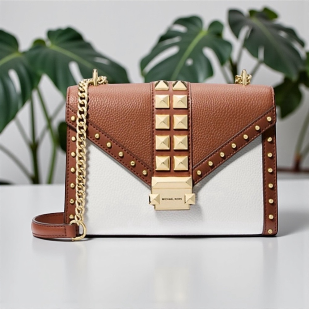 🤎MICHAEL MICHAEL KORS🤎Whitney Brown Medium Studded Flap Shoulder Bag/NWT